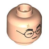 Minifig Head Harry Potter, Scar, Thick Eyebrows, Glasses, Closed Eyes, Happy Open Mouth