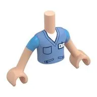 Minidoll Torso Boy with Medium Blue V-Neck Shirt, Dark Blue Trim, Pocket, Zippers, ID Badge print, Light Nougat Arms and Hands