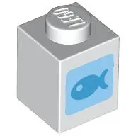 Brick 1 x 1 with Dark Azure Fish on Medium Blue Square print