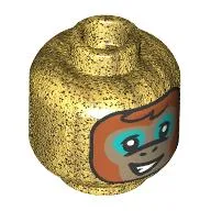 Minifig Head Albert, Dark Orange Hair, Dark Tan Monkey Face, Dark Turquoise Eyeshadow Print