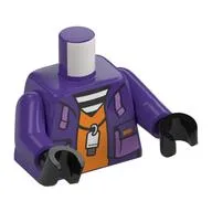 Torso, Jacket, White USB Drive on Necklace, Orange Shirt, White/Black stripes Shirt print, Dark Purple, Black Hands