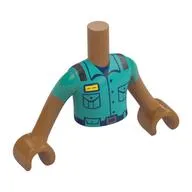 Minidoll Torso Boy with Dark Turquoise Uniform, Name Badge, Pockets, Dark Blue Shirt, Belt Print, Medium Nougat Arms and Hands
