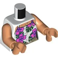 Torso, White Dress, Dark Pink/Dark Purple Flowers, Dark Green Leaves, Dark Tan Mud Stains print, Nougat Arms and Hands