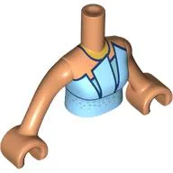 Minidoll Torso Woman with Bright Light Blue Dress, Metal Blue Dots, Dark Blue Trim, Gold Necklace print, Nougat Arms and Hands