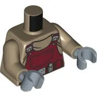 Torso, Dark Red Overall/Apron print, Dark Tan Arms, Sand Blue Hands