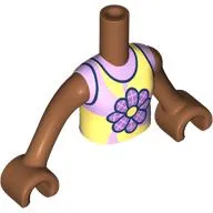 Minidoll Torso Girl with Bright Pink / Bright Light Yellow Top, Flower print, Sienna Brown Arms and Hands [Plain]