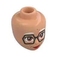 Minidoll Head, White Eyebrows, Black Glasses, Brown Eyes, Red Lips, Wrinkles