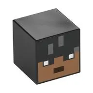 Minifig Head Special, Cube with Pixelated Nougat Face, Black Eyes Print
