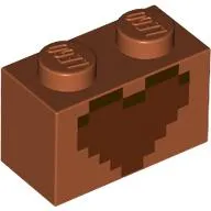 Brick 1 x 2 with Reddish Brown Heart print