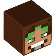 Minifig Head Special, Cube with Pixelated Medium Nougat Face, Bright Green Hair and Eyes Print