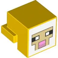 Minifig Head Special, Cube with Rear Ledge, Pixelated White and Tan Face, Dark Tan Outline with Pink Mouth Print