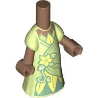 Microdoll Body Long Dress Yellowish Green with Dark Green Under Dress, Bright Light Yellow Flower, Medium Brown Hands