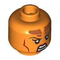 Minifig Head Tiefling Sorcerer, Thin Black Eyebrows, Dark Red Lips, Dark Orange Markings, Lopsided Grin/Angry Scowl