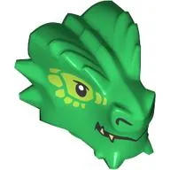 Minifig Head Special, Dragon with Tan Teeth, Lime Markings print