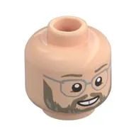 Minifig Head Matt Hooper, Dark Tan Eyebrows, Bears, Silver Glasses, Smile with Teeth / Stern Print