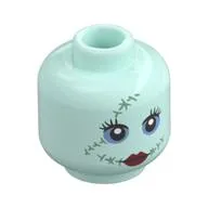 Minifig Head Sally, Big Eyelashes, Medium Blue Eyes, Dark Red Lips, Stitches, Closed Mouth/Open Mouth