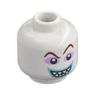 Minifig Head Lock, Dark Red Eyebrows, Lavender Eyeshadow, Dark Azure Lips, Sharp Teeth, Smile/Surprised