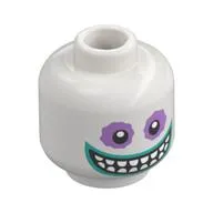 Minifig Head Barrel, Lavender Eyeshadow, Dark Turquoise Lips, Teeth, Big Grin, Closed Mouth
