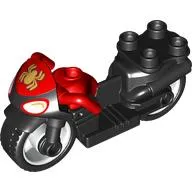 Duplo Motorcycle with Rubber Wheels, Headlights and Golden Spider-Man Logo Print