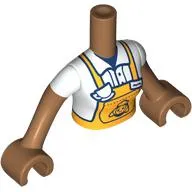 Minidoll Torso Girl with Bright Light Orange Apron, Croissant, Name Tag, Coffee Cup print, Medium Nougat Arms and Hands