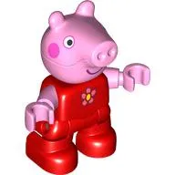 Duplo Figure Child, Pig with Dark Pink Cheeks, Flower print (Peppa Pig)