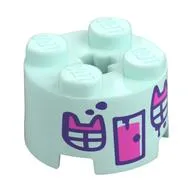 Brick Round 2 x 2 with Dark Pink Door, Windows with Cat Ears print