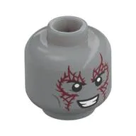 Minifig Head Drax, Dark Bluish Gray Cheek Lines, Dark Red Tattoos on Front and Back, Angry Expression Print