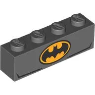 Brick 1 x 4 with Bright Light Orange/Black Batman Logo on One Side, Black Bat, Muscles on Other Side print
