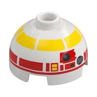 Brick Round 2 x 2 Dome Top, Vented Stud with Yellow and Red Astromech Droid print (L3-G0)