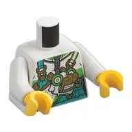 Torso, Dark Turquoise Dungarees, White Dragon with Green Eyes, Gold Nose Print, White Arms, Yellow Hands