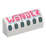 Brick Curved 1 x 4 x 1 1/3 No Studs with Airplane Windows, Coral 'WONDER' print
