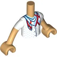 Minidoll Torso Boy with White Shirt, Bright Light Blue Dots, Bright Light Blue/Red/White Scarf print, Warm Tan Arms and Hands