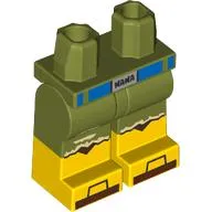 Hips with Olive Green Legs and Yellow Boots Pattern with Blue Belt, Silver Belt Buckle with 'NANA', Raffled Shorts, Reddish brown Toes printprint