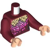 Torso with Long Arms, Tan Fur Collar, Dark Pink/Bright Pink Scales/Jewels print, Dark Red Arms, Light Nougat Hands