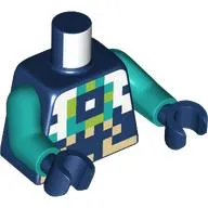 Torso, Pixelated White/Dark Turquoise/Lime Shapes print, Dark Turquoise Arms, Dark Blue Hands