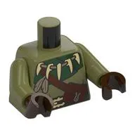 Torso, Dark Green Collar, Belt, Necklace with Fangs, Feathers, Reddish Brown Pouches, Strap print, Olive Green Arms, Dark Brown Hands