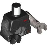 Torso, Odd Arms and Hands, Black/Dark Bluish Grey Armor Silver Belt, Red Indicator print, Left Flat Silver Arm and Hand, Right Pearl Titanium Arm and Black Hand