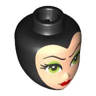 Minidoll Head Light Nougat Face, Thin Black Eyebrows, Lime Eyes, Eyeshadow, Red Closed Lips