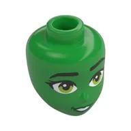 Minidoll Head, Black Eyebrows, Lime Eyes, Green Lips, Freckles, Open Mouth Smile