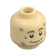Minifig Head Scare Crow, Dark Tan Eyebrows, Scratches, Smile, Open Mouth/Close Mouth