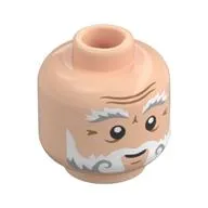 Minifig Head Professor Filius Flitwick, White and Dark Bluish Grey Eyebrows, Dark Tan Wrinkles, White Beard Print