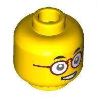 Minifig Head Mr. Tang, Thick Eyebrows, Red Glasses, Crooked Smile, Teeth