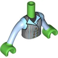 Minidoll Torso with Dark Bluish Grey School Uniform, Buttons print, Bright Light Blue Arms, Bright Green Hands
