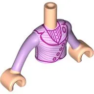 Minidoll Torso with Lavender Dress, Buttons, White Collar print, Light Nougat Hands