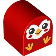 Duplo Brick 2 x 2 x 2 Curved Top with Sitting Bird, White Face, Bright Light Orange Feet print