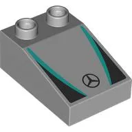 Duplo Brick 3 x 2 Slope 33° with Black and Dark Turquoise Panels, Mercedes Logo print