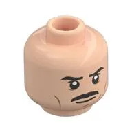Minifig Head Charlie Swan, Black Eyebrows, Moustache, Cheek Lines, Neutral/Stern