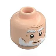 Minifig Head Leonardo Da Vinci, Thick White/Light Bluish Grey Eyebrows, Beard, Wrinkles Print