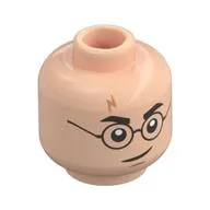 Minifig Head Harry Potter, Thick Black Eyebrows, Glasses, Smirk/ Bright Pink Swelling