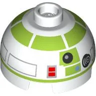 Brick Round 2 x 2 Dome Top, Vented Stud with Silver and Lime Astromech Droid Print (R7-A7)